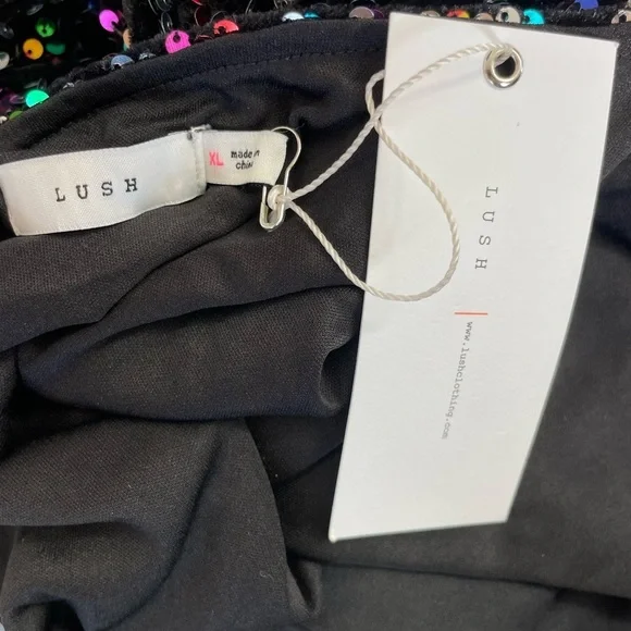 Vici Lush Faye Black Sequin Velvet Base One Shoulder Mini Dress Size XL NWT - Picture 5 of 7